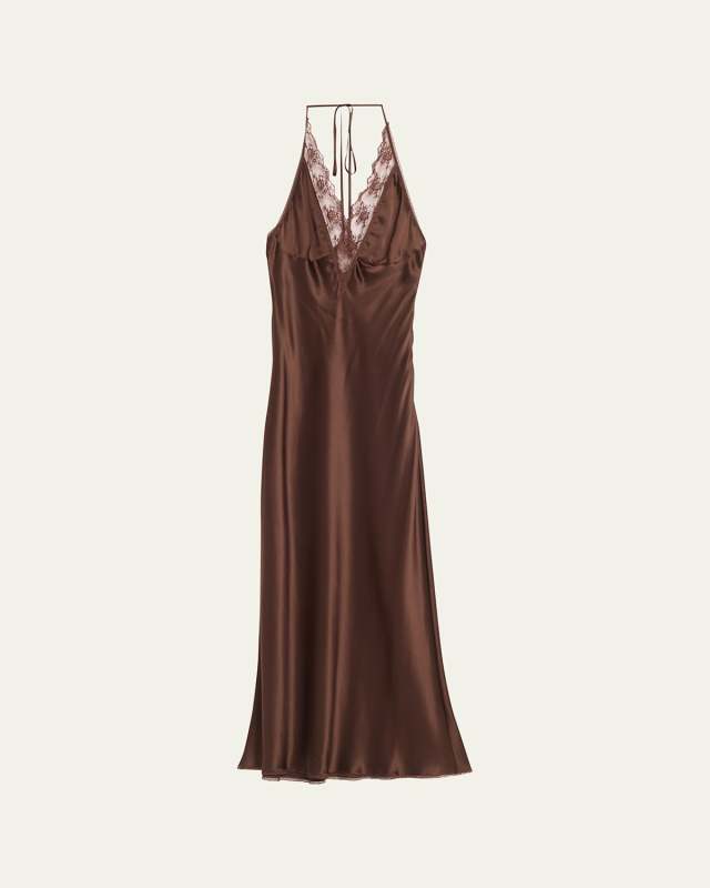 Aries Lace-Trim Halter Gown